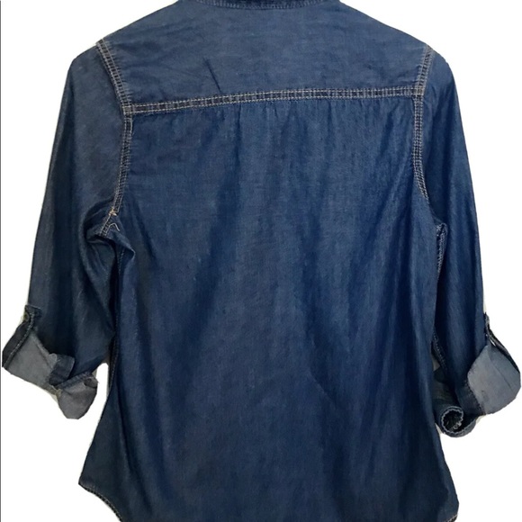 Seven Women’s Embellished Denim Roll Up Sleeve Blouse Blue M - Picture 4 of 11